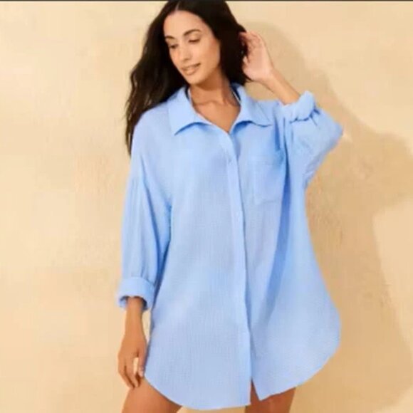 EUC Women's Gauze Cover Up Shirtdress - Shade & Shore™ Sz M - Picture 6 of 6